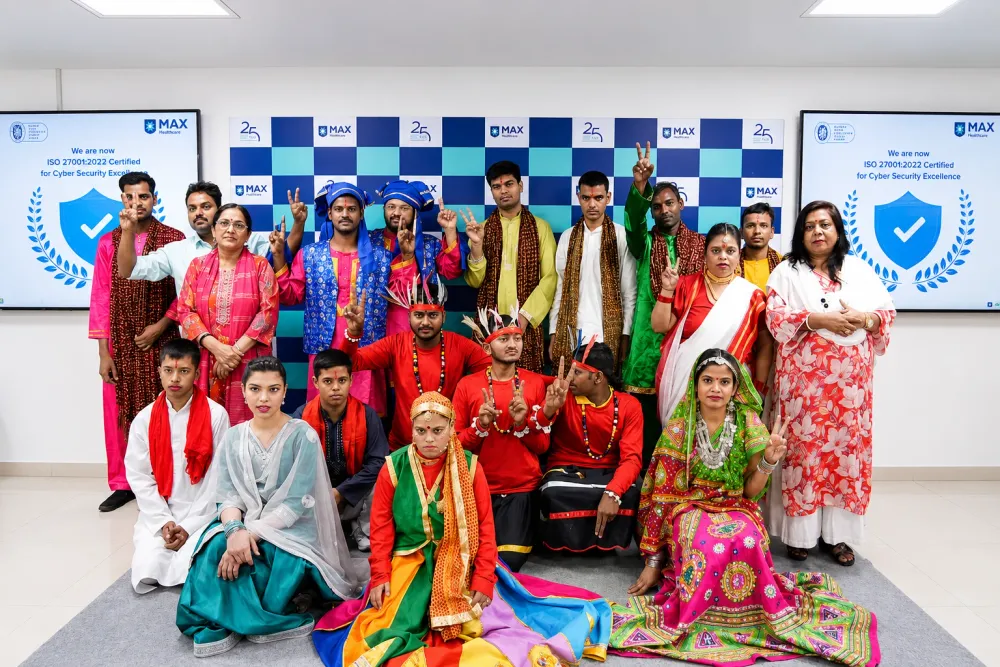 Differently-abled children in traditional costumes performing at Samavesh Cultural Fest at Max Hospital